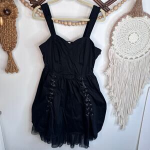 Hot Topic Black Lace Up Grommet Goth Mini Dress